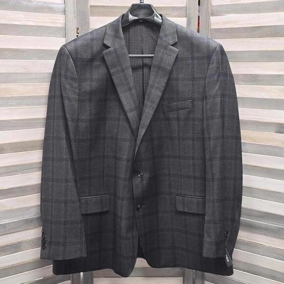 Big and Tall Plaid Stretch Fabric Regular Fit Suit Jacket | Shaquille O'Neal XLG - Picture 1 of 14